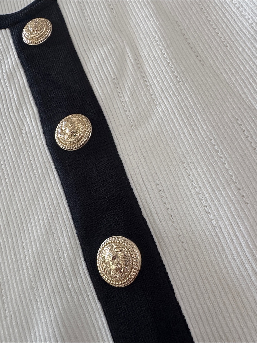 Balmain White Midi Tank Dress with Black Trim and Gold Buttons - Picture 3 of 5